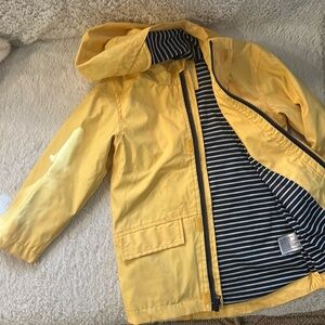Yellow rain jacket with stripped lining
